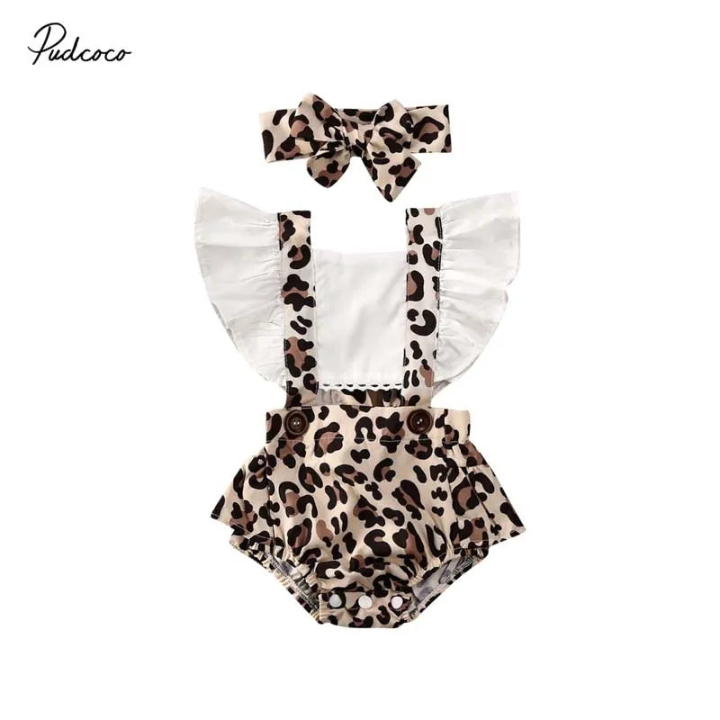 2020 Baby Girl Leopard Jumpsuit Set with Headband