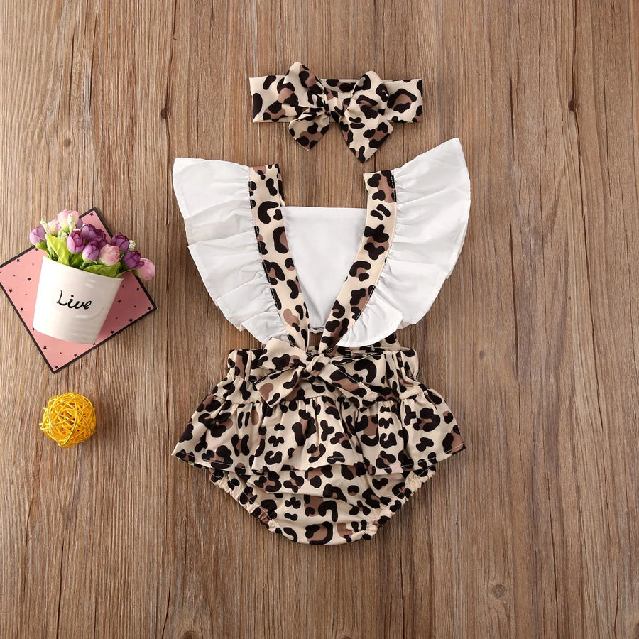 2020 Baby Girl Leopard Jumpsuit Set with Headband