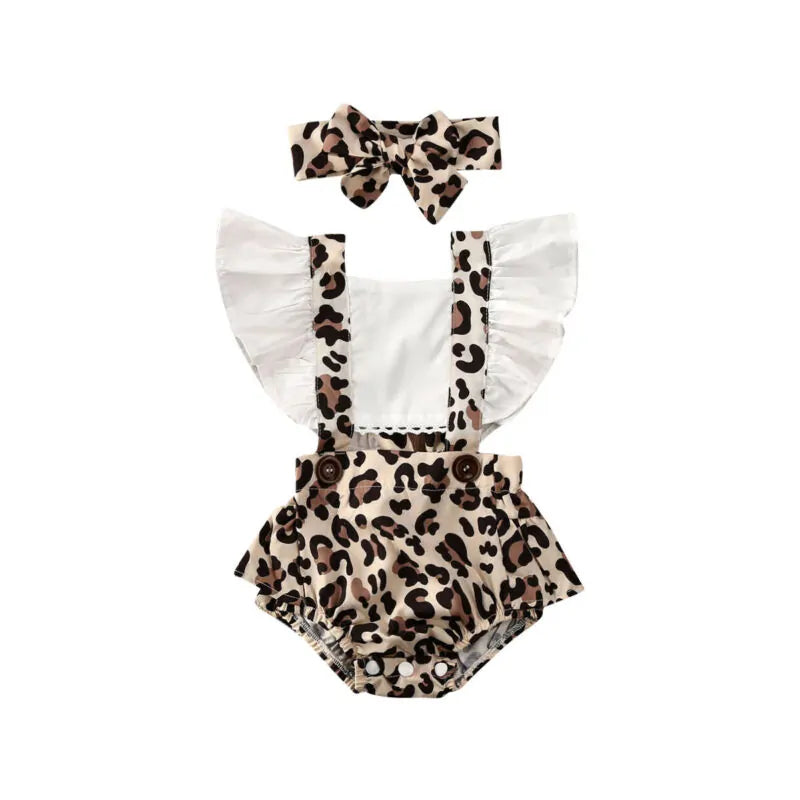 2020 Baby Girl Leopard Jumpsuit Set with Headband